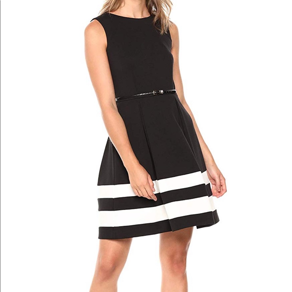 Calvin Klein Black Fit-and-Flare Dress with Belt